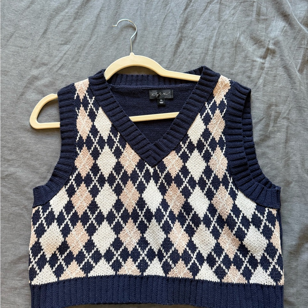 Navy Argyle Knit Sweater Vest